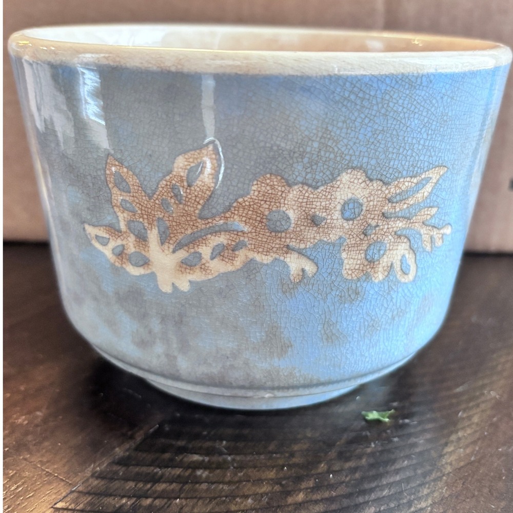 Harker Pottery Co. Cameoware Blue Bowl‎ Vintage Floral Decor USA Made